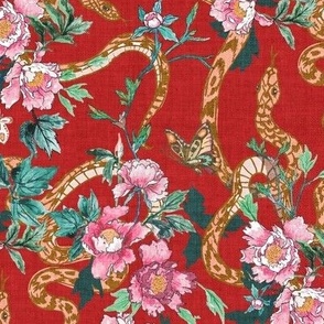 Snake and peony (red) MED 