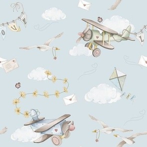 Love Soars with Aeroplanes, Clouds, Geese and Flowers