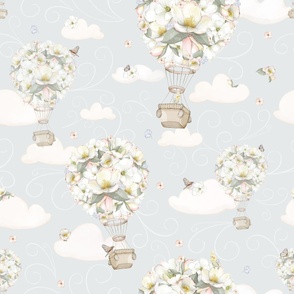 Floral Hot Air Balloons - dusty blue