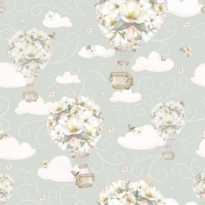 Floral Hot Air Balloons - dusty green
