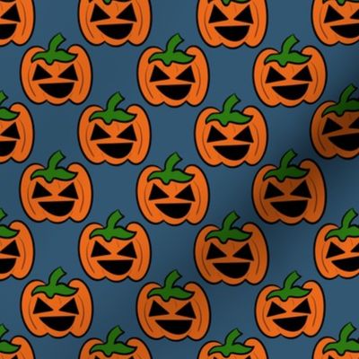 Jack o Lantern on Blue Grey Background 