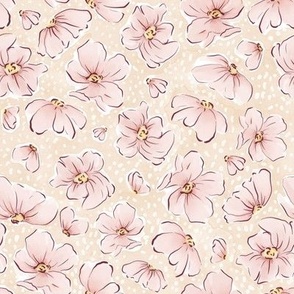 Pink Watercolour Flowers on Buttercream Background