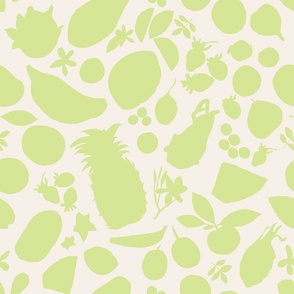 Tropical Fruit Tangle Silhouettes-Bright Green on Cream-Large scale