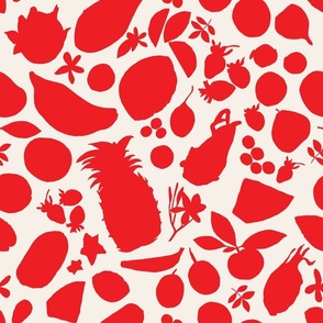 Tropical Fruit Tangle Silhouettes-Red on Cream-Large scale