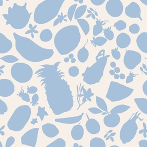 Tropical Fruit Tangle Silhouettes-Blue on Cream-Large scale