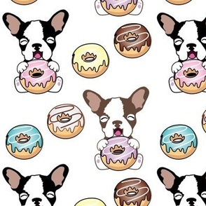 medium scale // Boston Terrier Puppy Dog and Pastel Frosted Donuts Rainbow bakery