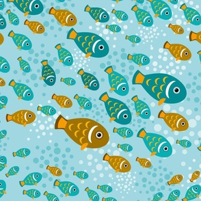 Seamless pattern with fish and blue water background