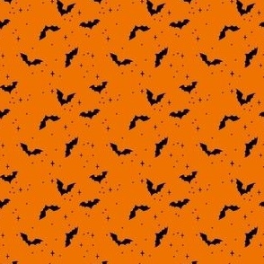 micro // Cute Hand Drawn Halloween Bats - jet black on bright orange // 2”