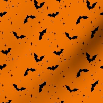 mini // Cute Hand Drawn Halloween Bats - jet black on bright orange // 4”