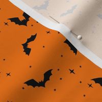 mini // Cute Hand Drawn Halloween Bats - jet black on bright orange // 4”