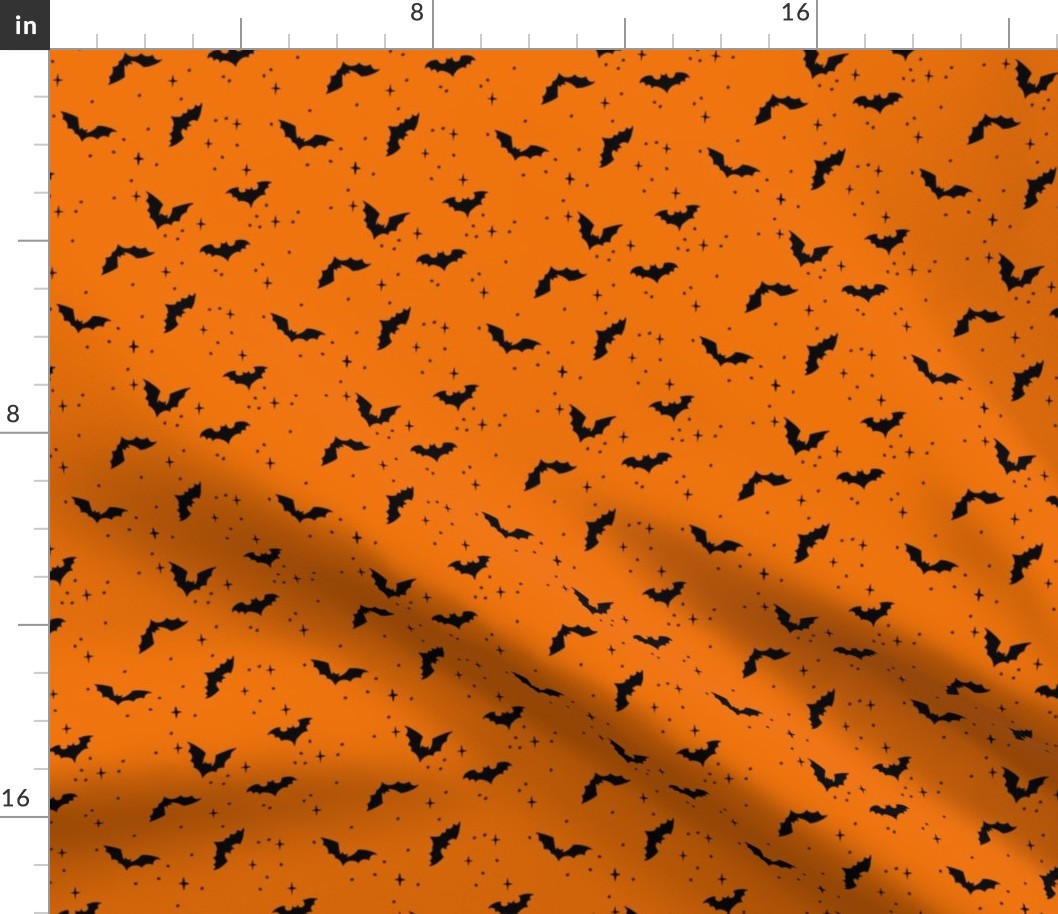 mini // Cute Hand Drawn Halloween Bats - jet black on bright orange // 4”