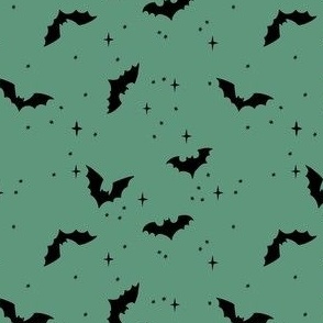 mini // Cute Hand Drawn Halloween Bats - jet black on teal // 4”