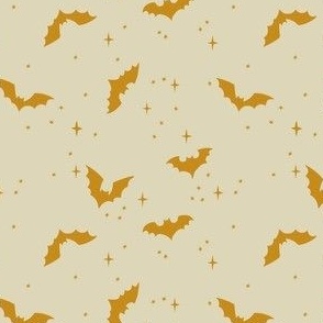 mini // Cute Hand Drawn Halloween Bats - saffron yellow on cream // 4”