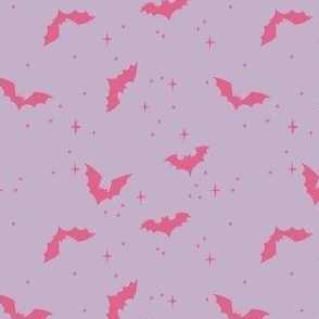 mini // Cute Hand Drawn Halloween Bats - hot pink on lilac purple // 4”