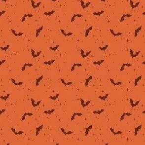 micro // Cute Hand Drawn Halloween Bats - maroon brown on coral orange // 2”