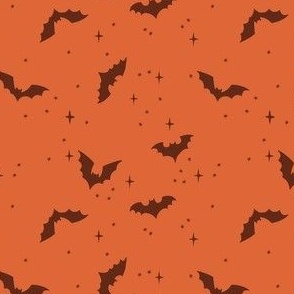 mini // Cute Hand Drawn Halloween Bats - maroon on coral orange // 4”