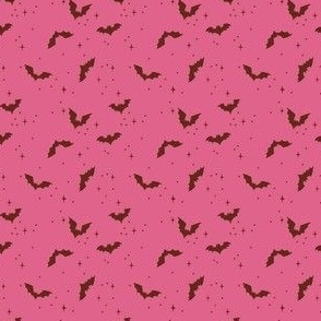micro // Cute Hand Drawn Halloween Bats - maroon on hot pink // 2”