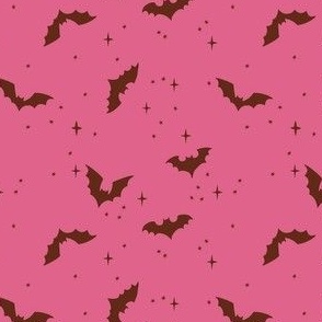 mini // Cute Hand Drawn Halloween Bats - maroon brown on hot pink // 4”