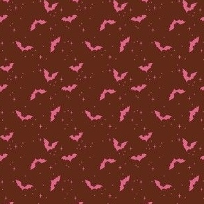 micro // Cute Hand Drawn Halloween Bats - hot pink on maroon brown // 2”