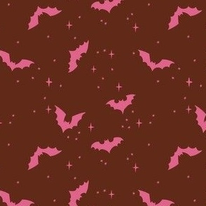 mini // Cute Hand Drawn Halloween Bats - hot pink on maroon brown // 4”