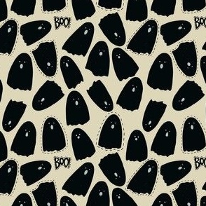mini // Cute Retro Halloween Ghosts Group - jet black on cream // 4”