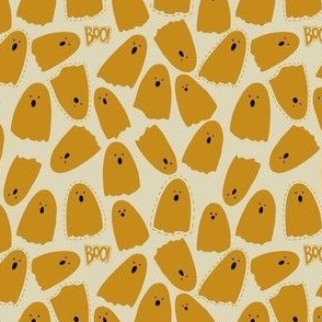 mini // Cute Retro Halloween Ghosts Group - saffron yellow on cream // 4”
