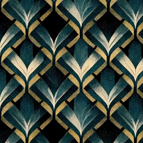 Medium-scale Art deco - green, beige and gold luxury pattern