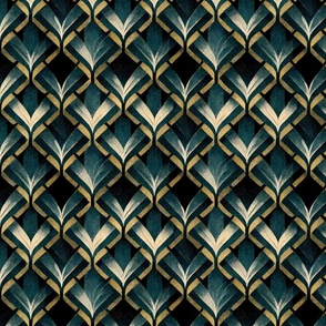 Small-scale art deco - green, beige and gold luxury pattern