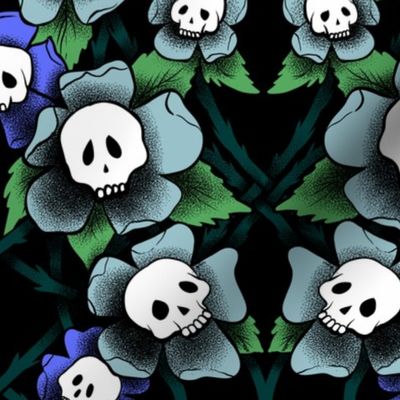 Gothic Skull Flowers In Blue
