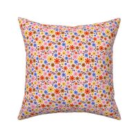 Retro 60s floral - daisy flowers in pink, orange, yellow and blue - small scale