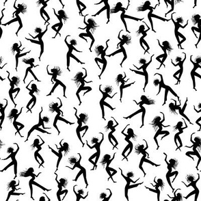 Black silhouettes of dancing girls on white background.