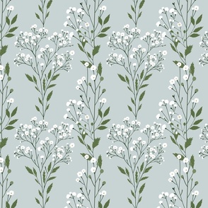 White wildflowers on blue background