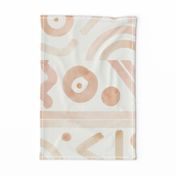  Big size. Earth tones watercolor geometric doodle tiles on off white background. Ethnic aztec geometric handdrawn