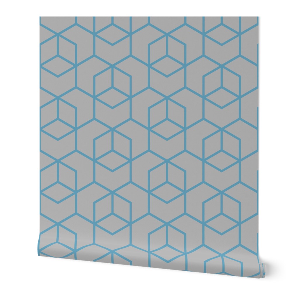 Hexagon Trellis - blue on grey