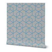 Hexagon Trellis - blue on grey