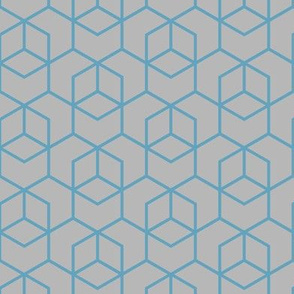Hexagon Trellis - blue on grey