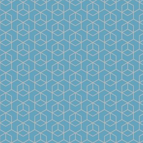 Small hexagon trellis - grey on blue