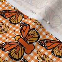 Smaller Scale Sassy Monarch Butterflies Orange Gingham