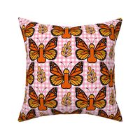 Bigger Scale Sassy Monarch Butterflies Pink Gingham
