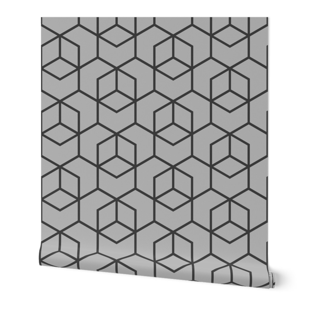 Hexagon trellis - charcoal on grey