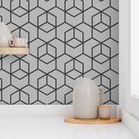 Hexagon trellis - charcoal on grey