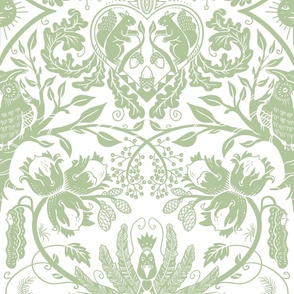 Whimsical forest in light green - Damask- Big size