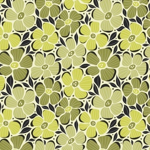 Scandinavian daisies in green olive palette small