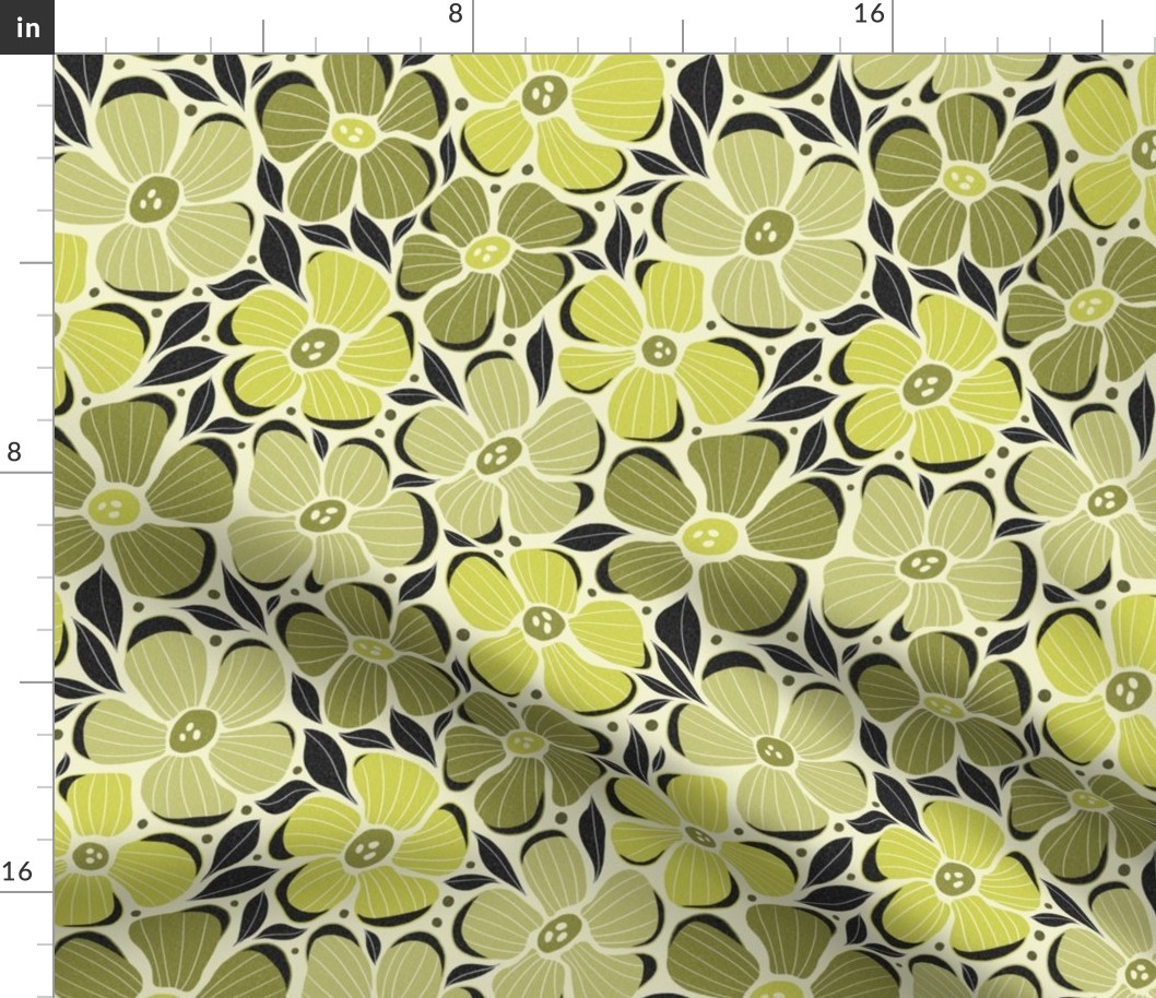 Scandinavian daisies in green olive palette small