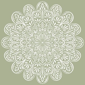 mandala blooms - creamy white_ light sage green - ornate jumbo extra large scale flowers
