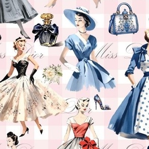 Mon Amour - Miss Dior - Pink Gingham Wallpaper 