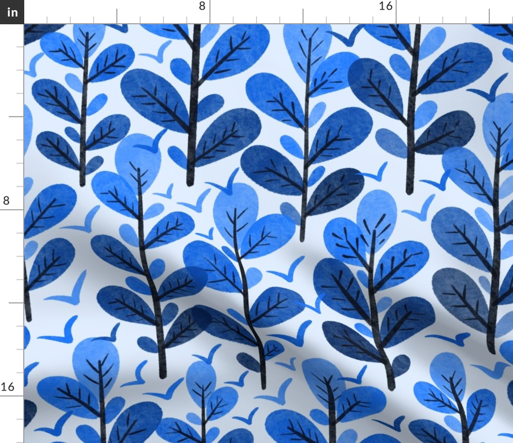 (L) Monochromatic cobalt blue forest