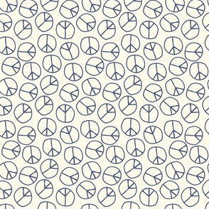 (M) Peace Sign Hand Drawn Line Art Doodle Denim Blue on Cream