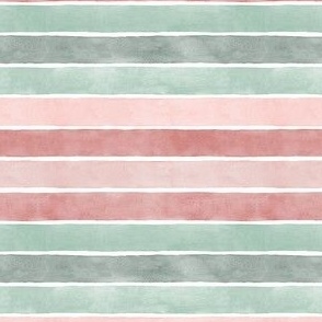 Pastel Christmas Watercolor Stripes - Ditsy Scale - Broad Horizontal Stripes - Pink Red Green