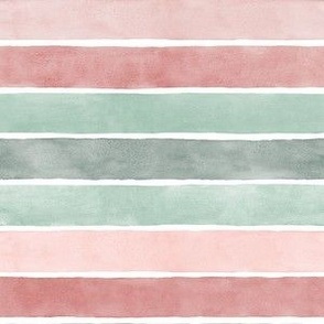 Pastel Christmas Watercolor Stripes - Small Scale - Broad Horizontal Stripes - Pink Red Green